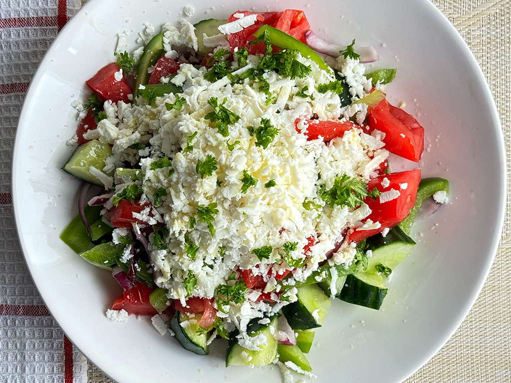 A Shopska salad from above