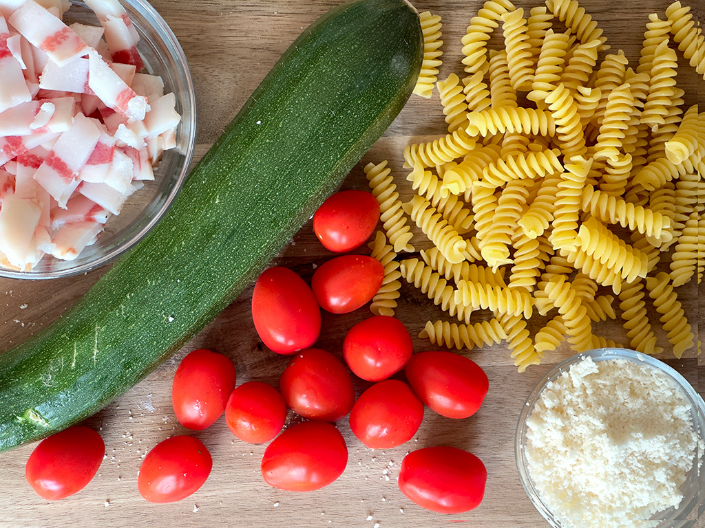 The ingredients on a cutting board