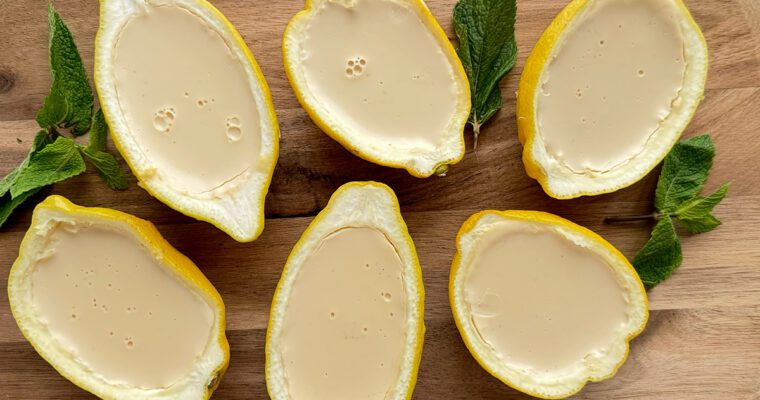 Lemon posset on cutting board from above